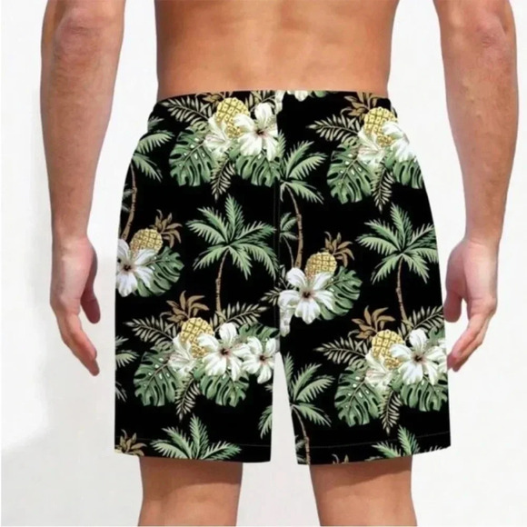 SHEIN Men’s Tropical Green and Black Swim Trunks size Large NWT - Picture 2 of 5